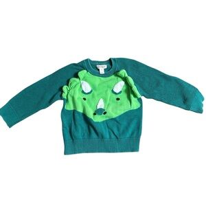 Cat & Jack Toddler Boys Dinosaur Face Sweater Knit Top Green Size 2T
